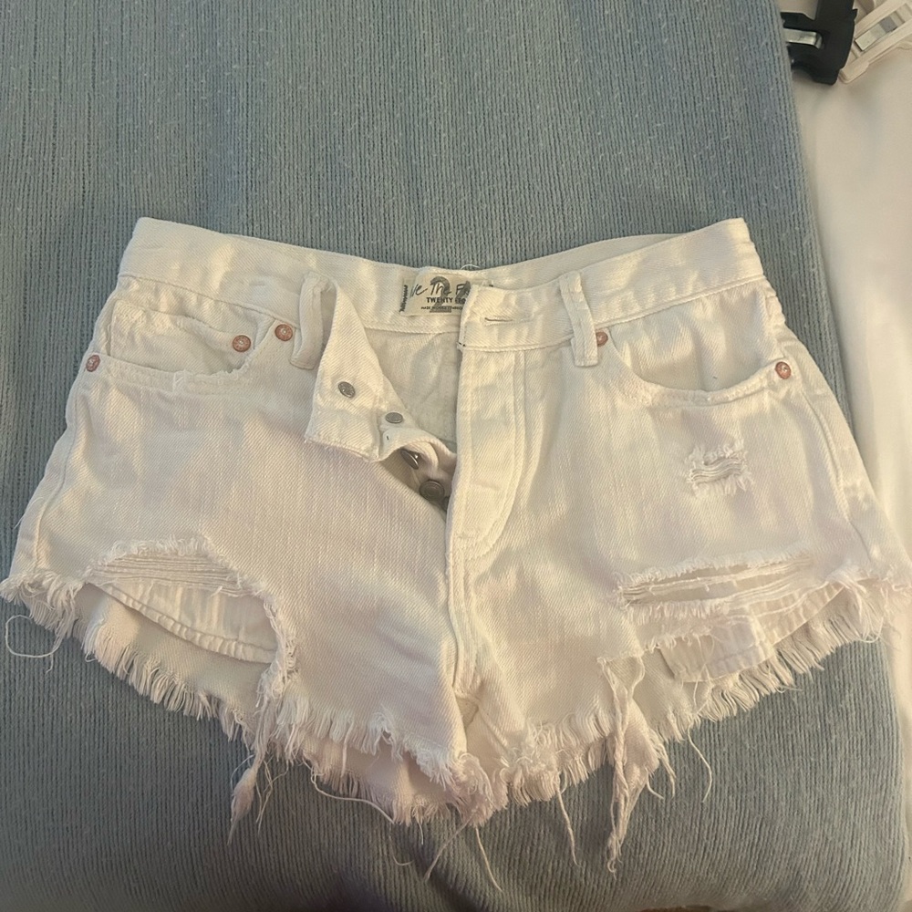 We The Free White Jean Shorts Distressed Frayed Hem